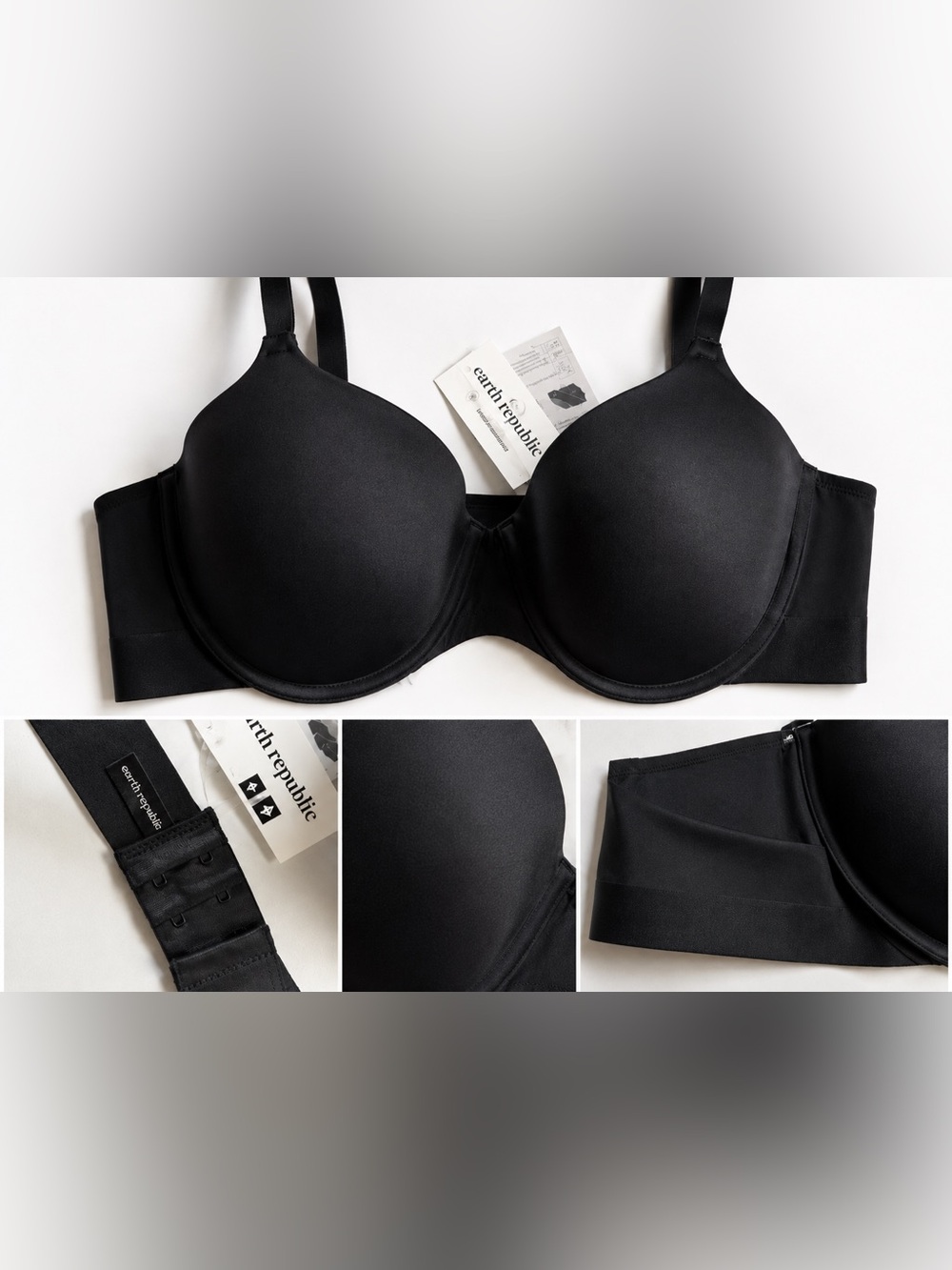 Lightly Padded Black T-Shirt Bra with Supportive Underband